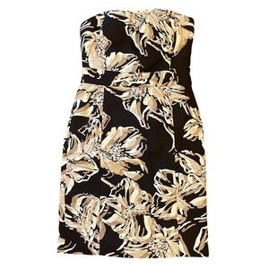 Banana Republic Dress Womens Size 6P Black Tan‎ Floral Strapless Cocktail NWT
